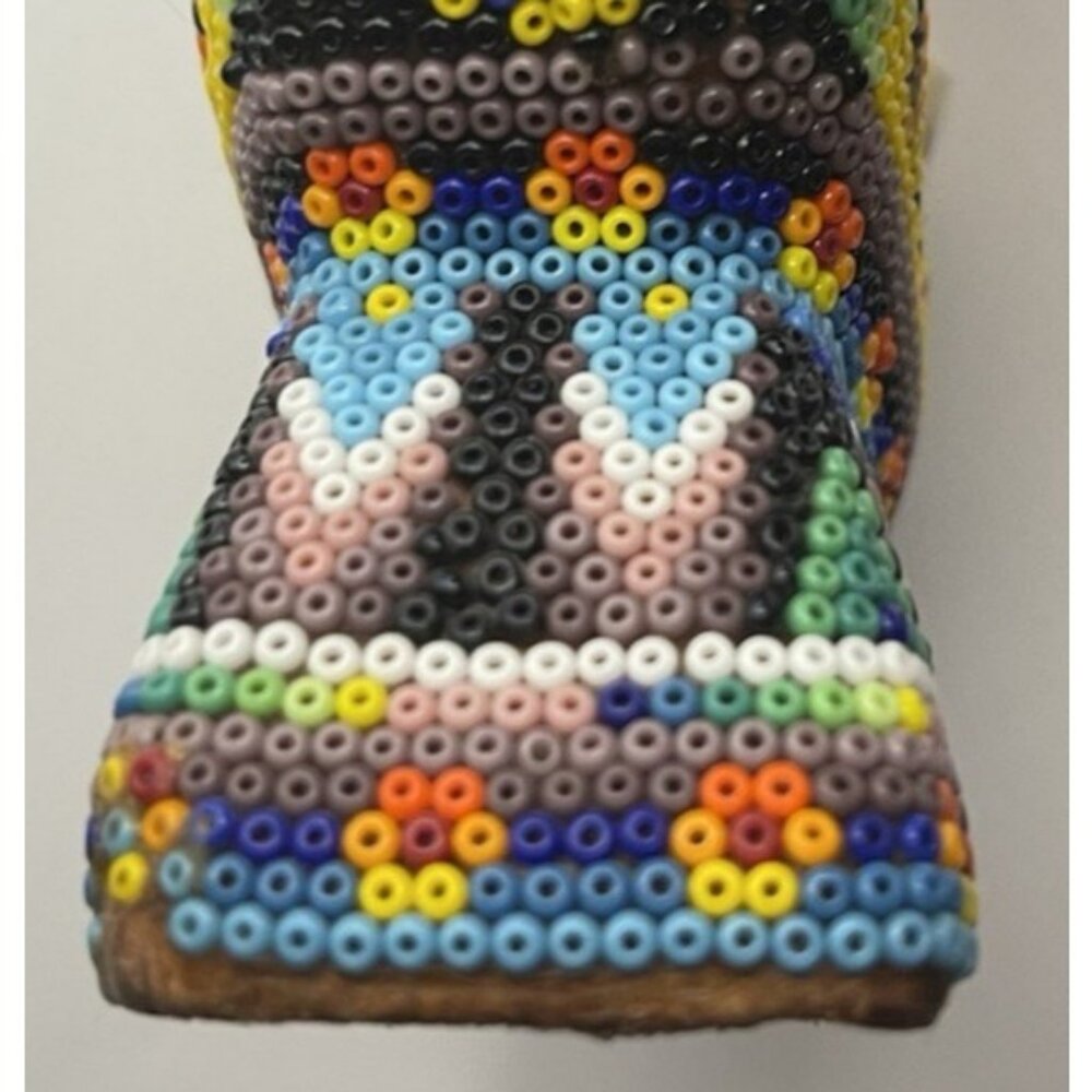 Mexican Huichol Beaded Owl Figurine Handmade Folk Art Wixárika Bead Sculpture 6" - Picture 3 of 16